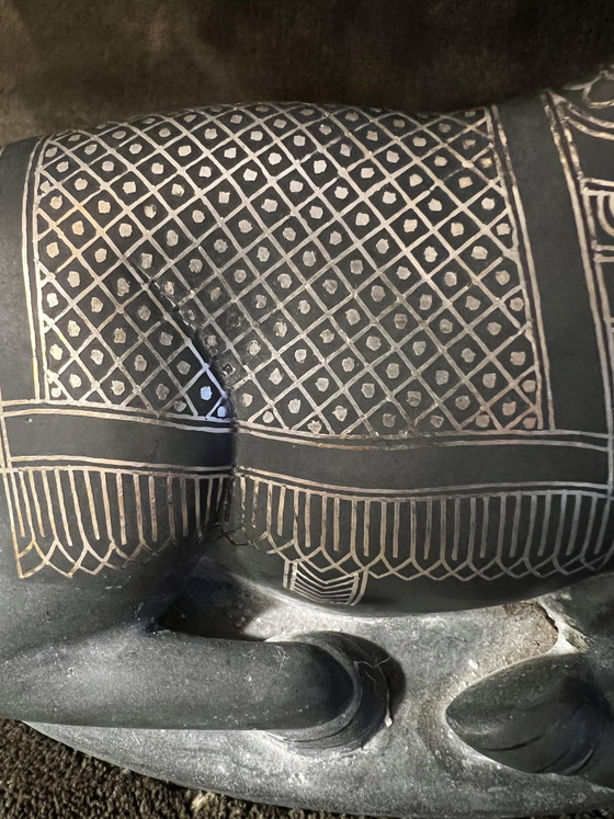 Exceptional Vintage Bidriware Nandi – Handmade India – Silver Inlay – Sculpture, Metal (photo 5 of 10)