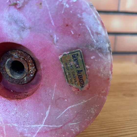 Pink Turned Alabaster Hand Carved Italian Table Lamp – Marble (photo 7 of 7)