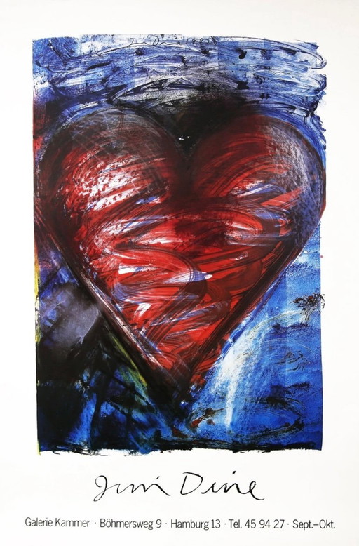 Jim Dine: "Heart." Original Poster 1974. Signed in the Plate.