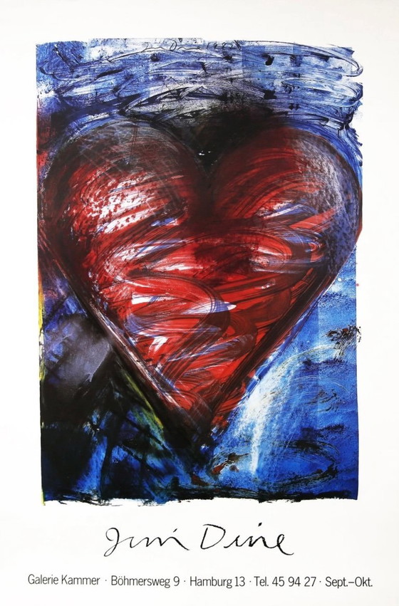 Image 1 of Jim Dine: "Cuore". Manifesto originale del 1974. Firmato sulla targa.