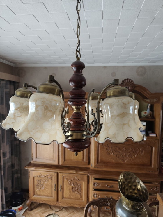 Lustre vintage à 6 bras – Luminaires, Verre, Métal (photo 2 of 7)