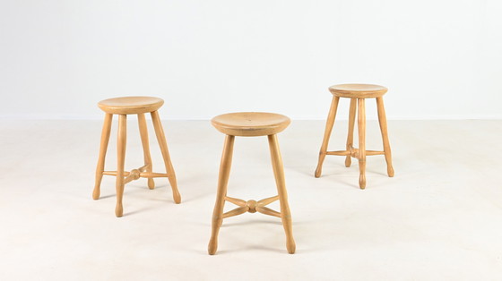 Image 1 of Set of three Danish Stools in Beech, C.1960