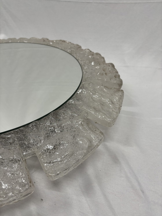 Image 1 of Specchio da parete vintage illuminato in vetro ghiacciato, Hillebrand anni '70