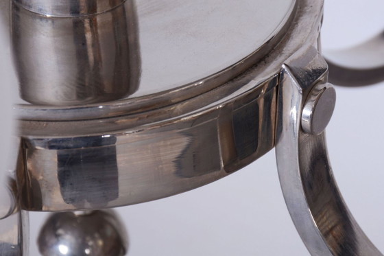 Gerestaureerde art-deco kroonluchter, nikkel, staal, opaalglas, Tsjechisch, jaren 1920 – Metal (photo 6 of 9)