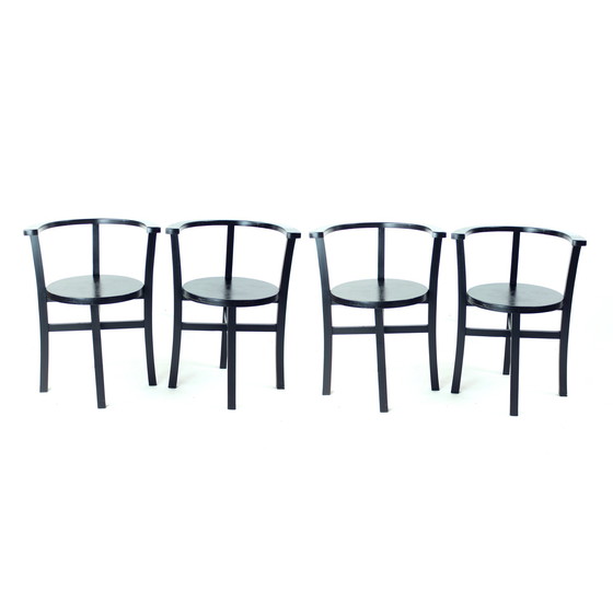 Image 1 of Ensemble de 4 chaises de salle à manger vintage en chêne noir, Tchécoslovaquie 1930