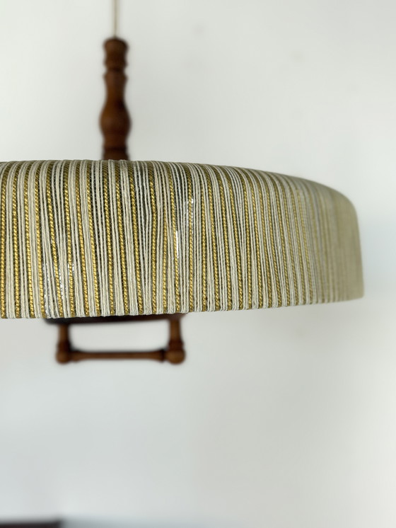 Image 1 of Lampada a sospensione vintage in teak e sisal, Temde Leuchten