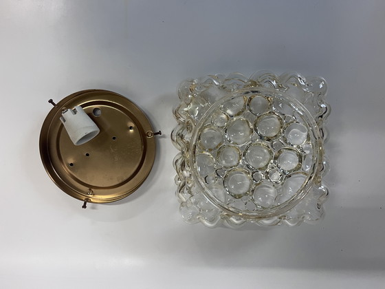 Image 1 of Vintage Helena Tynell Ceiling/Wall Lamp Amber Gold Bubble Glass Mid - Century