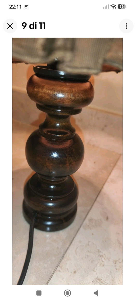 Vintage Lamp With Handcrafted Lampshade In Embroidered Cotton Cloth – Table lamps, Textile (photo 9 of 11)