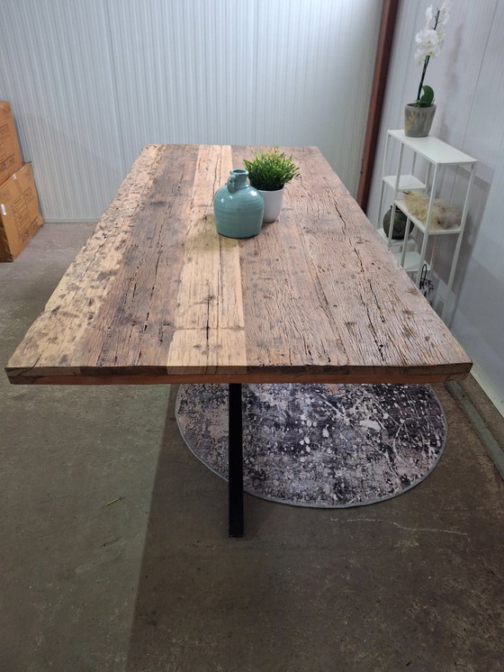 Image 1 of Robusto tavolo da pranzo in legno di fienile, 220x100cm con gambe in metallo