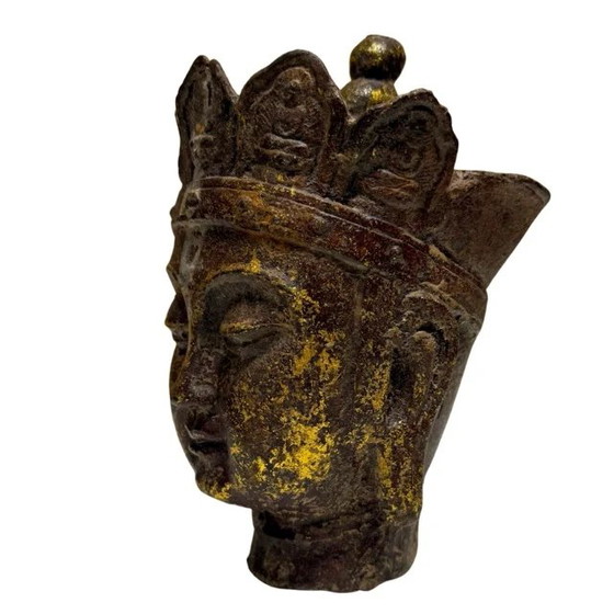 Paar Ksitigarbha (Dizang Pusa) Köpfe – Vergoldetes Gusseisen, China, 18.-19. Jahrhundert – Bildhauerei (photo 17 of 19)