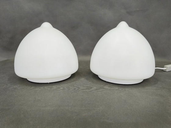 Image 1 of Pair of Czech Opaline Glass Sculptural Table Lamps, 1970s