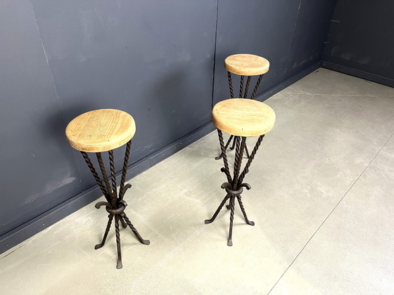 Image 1 of Vintage French Wrought Iron Bar Stools, 1960s - Set of 3