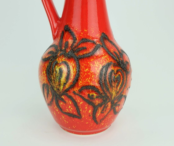 Image 1 of Bay Keramik 1960's 70's Vintage Vase Red Yellow Black Lava Pattern Model 67 30