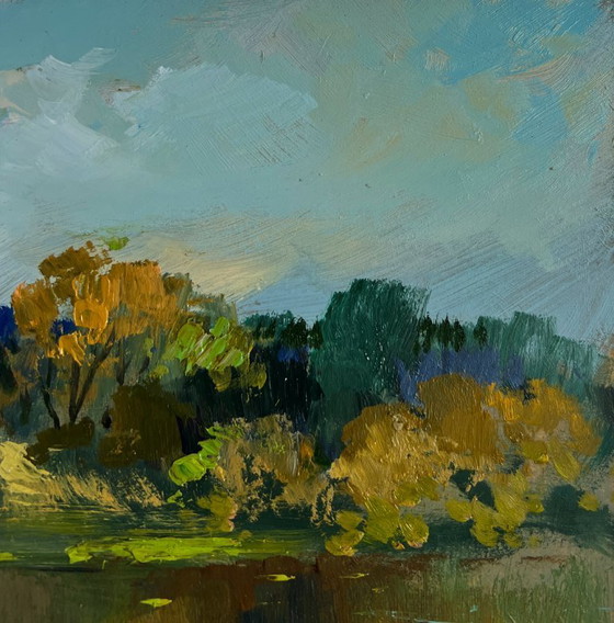 Image 1 of Original Oil Painting Summer River Landscape Crossing to the other bank