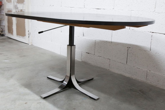 Image 1 of Osvaldo Borsani black and chrome round height-adjustable table with extension