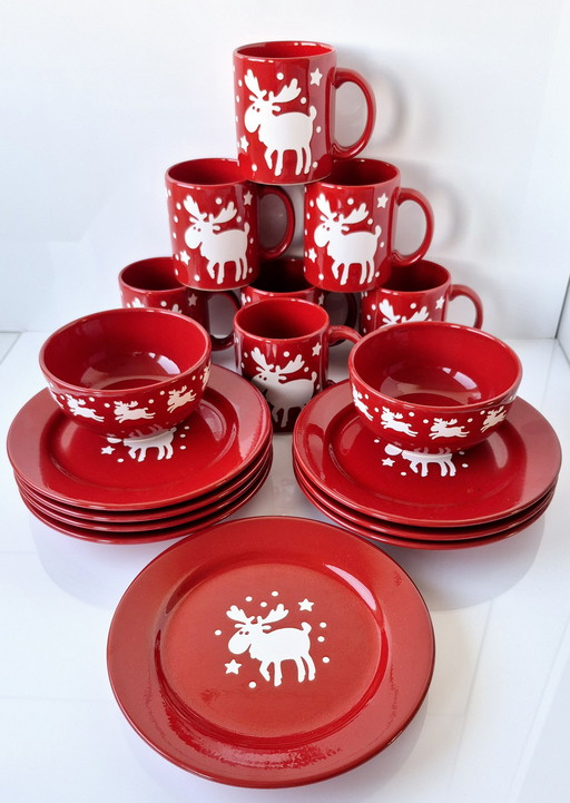 Waechtersbacher Keramik Design Emma Mugs Christmas Reindeer Service Fun Factory 8 Persons