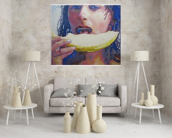 Pintura al óleo original, arte moderno, Chica Melón – Pinturas y dibujos, Canvas (photo 3 of 7)