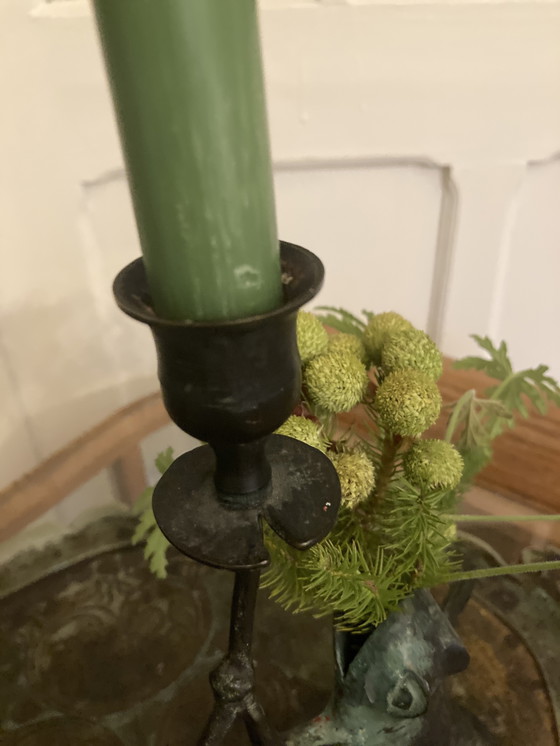 Image 1 of Vintage bronze candle holders, collectible frogs