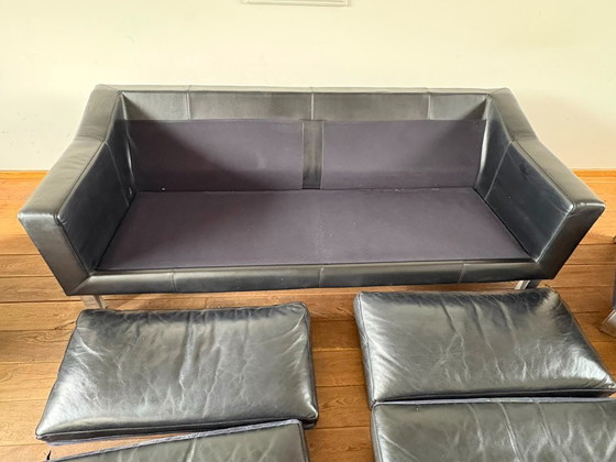 Leolux 2-seater sofa Leather black set with 2 chairs – 3-5 seaters, Metal (photo 6 of 15)