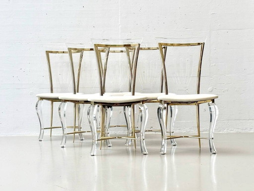 Set: 6 Stühle aus Acrylglas mit Messingdetails von Vereinigte Werkstätten, 1980er Jahre