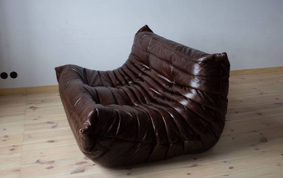 Image 1 of Canapé Togo 3 places en cuir marron, dessiné par Michel Ducaroy en 1973