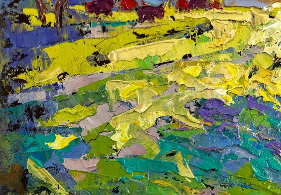 Image 1 of Original Oil Painting Summer Nature Landscape The heat hangs over the field