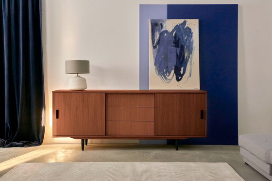 Image 1 of Dressoir gebeitst teak T-S05 schuifdeur en 3 laden