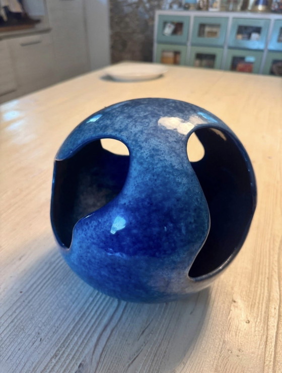 Vintage Blue Ceramic Sculpture Vase, 70s (photo 3 of 9)