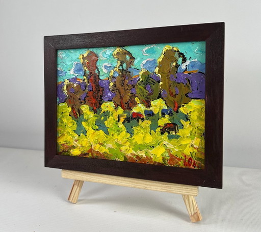 Original Oil Painting Summer Field Landscape The breeze brings peace