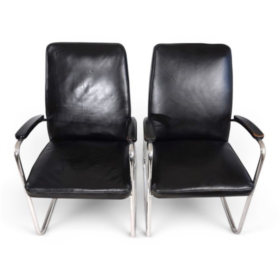 Image 1 of Set van 2 Bauhaus Streamline leren fauteuils met buisvormig stalen frame, 1930