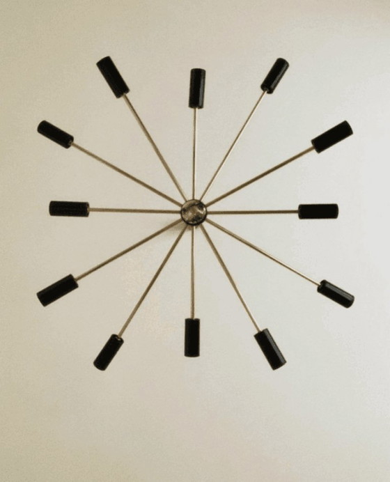 Lámpara de araña Sputnik, metal negro y dorado, Lámparas de araña, Mid Century Modern (foto 4 de 5)