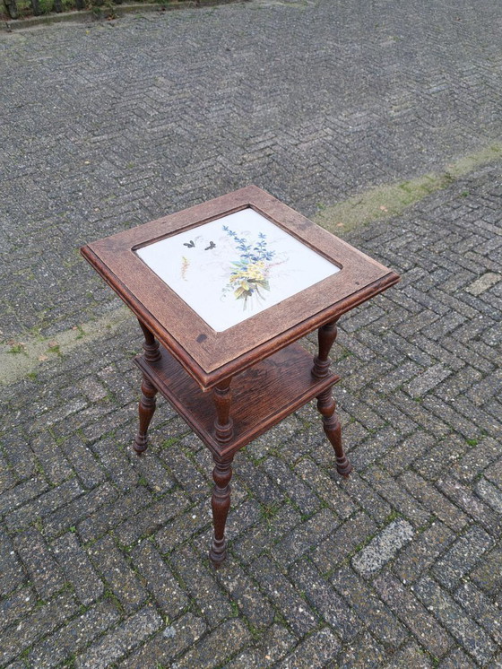 Image 1 of Antique Side Table, Tile Table, Plant Table with Tile