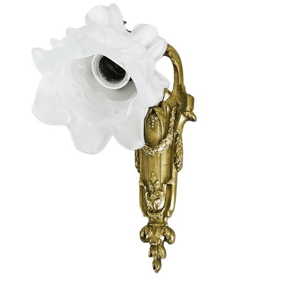 Image 1 of Antique brass Baroque Rococo wall lamp rose 1930s
