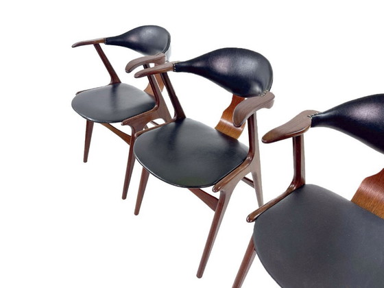 Image 1 of set di 4 sedie da pranzo di design in corno di mucca vintage di Louis van Teeffelen per AwA