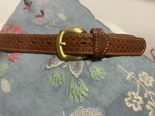 Cintura intrecciata Persico, 110 cm, pelle marrone, vintage