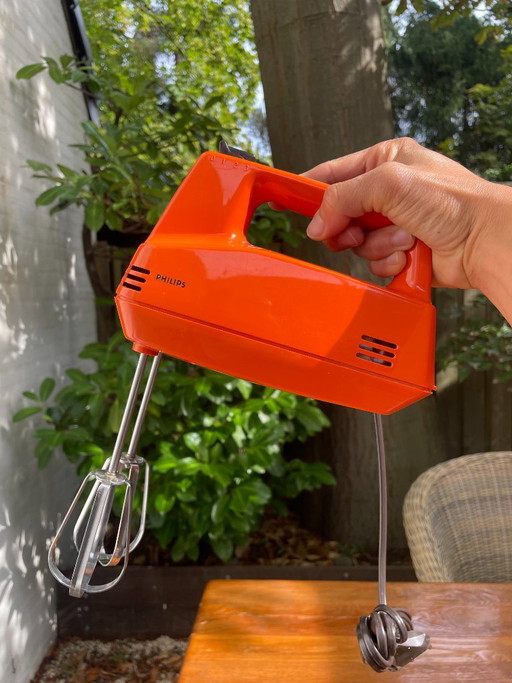 Batidora de mano eléctrica Philips de color naranja, años 70 – keukenaccessoires, Metal, Plastic