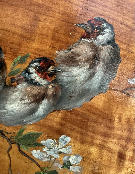 Image 1 of Gabriel Cazals (1900) – Oil on Wood Panel – Four Goldfinches – Signed