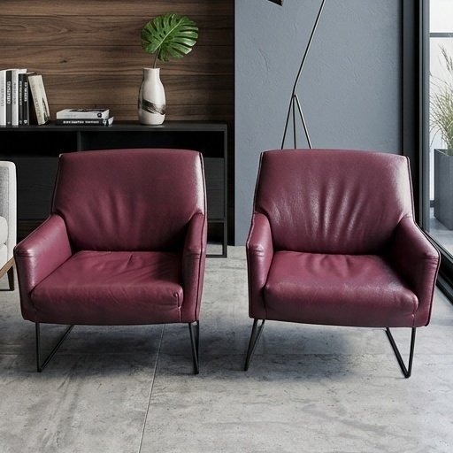 2 design fauteuils kleur aubergine