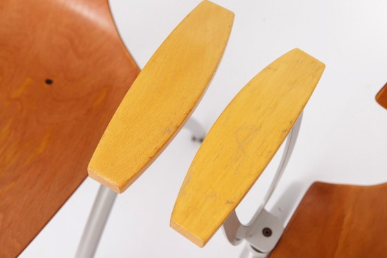 Image 1 of Set of 4 Vintage Pagholz Stackable Chairs, Industrial Dining Chairs, Germany 1970s, Beech Wood Armrests