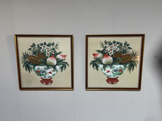 Set aus 2 klassischen chinesischen Stillleben. – Kunst, Wood, Canvas (photo 5 of 5)