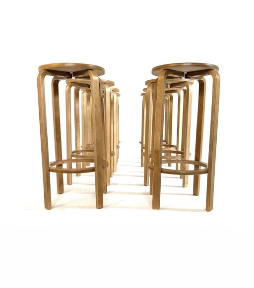 8x vintage plywood barkruk, stijl Alvar Aalto ‘80