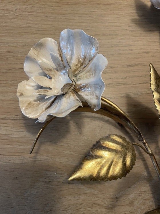 Image 1 of wandleuchte mit blumenmotiv Masca Italië verguld jaren 60