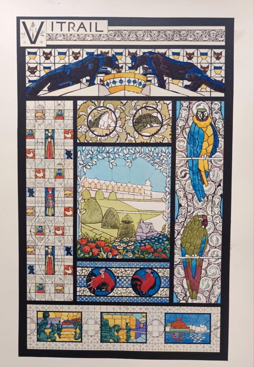 Art Nouveau-illustratie van een glas-in-loodraam door René Binet, 1902.