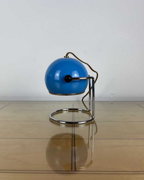 Image 1 of Table Lamp, Targetti Sankey Metal, Eyeball, 70s, Italy, Space Age, Sputnik design, 1970s, Blue Vintage Lamp with Chrome Stand