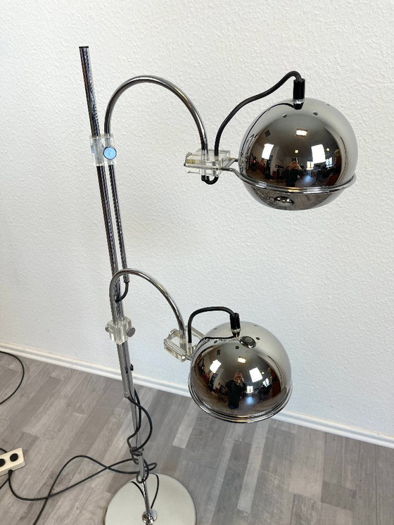 Image 1 of Space Age floor lamp, chrome, 2-light, globe spotlights