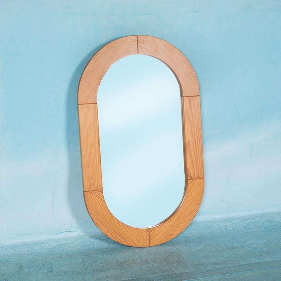Image 1 of Vintage large pine mirror 70s l craftmenship spiegel hout