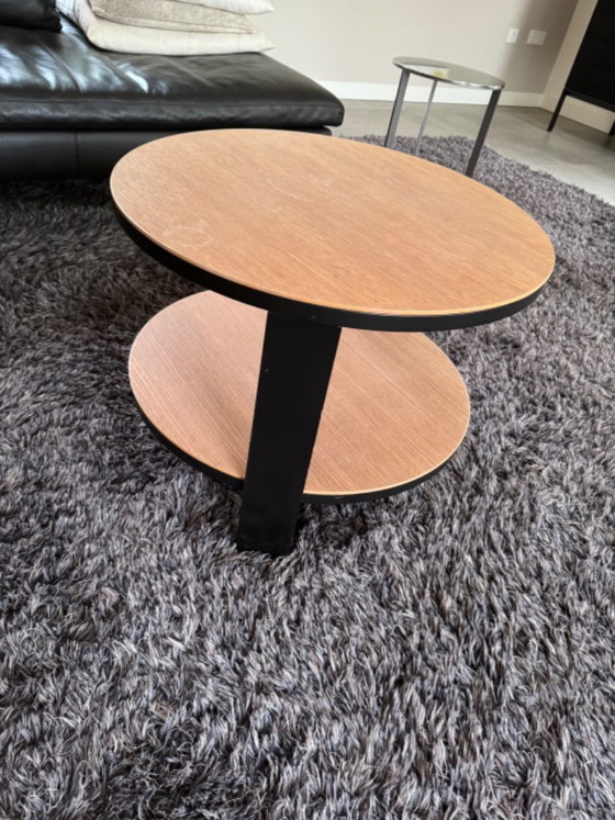 Round Coffee Table with Lower Shelf – Wood/Black – Ø 60 × 46 Cm – Metal (photo 3 of 5)