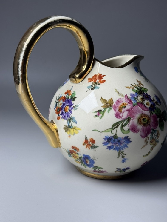 Boch Frères Keramis “Fleurs de Saxe” Art Deco Pitcher – La Louvière, c. 1930s – Vases, Ceramic (photo 8 of 11)