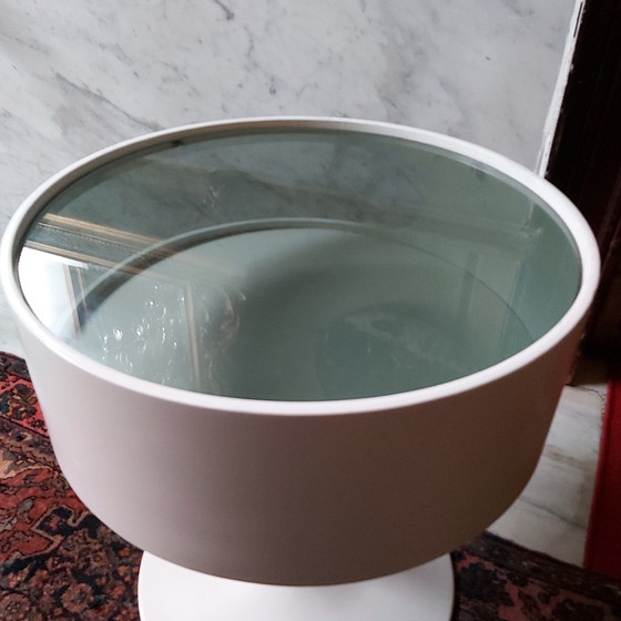 Image 1 of Opal Mőbel table with metal base, wood and glass