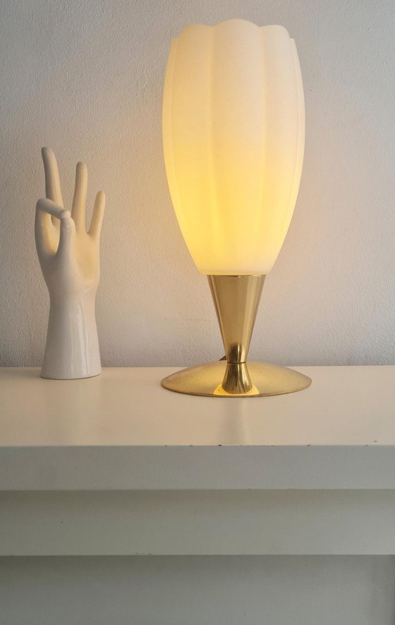 Image 1 of Lampada vintage a tulipano, vetro smerigliato, oro, stile francese